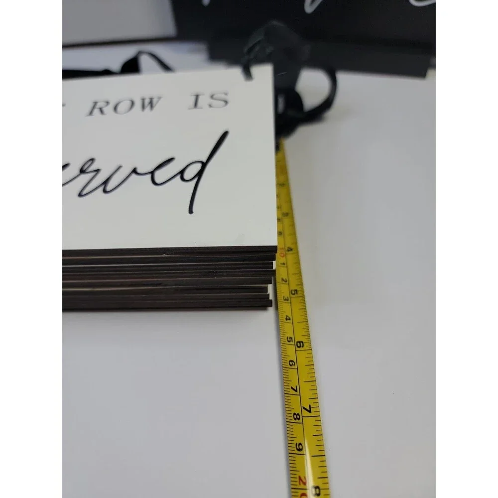 Set of 12 Reserved Wedding Signs Black White Ribbon Chair Row And 2 Tabletop